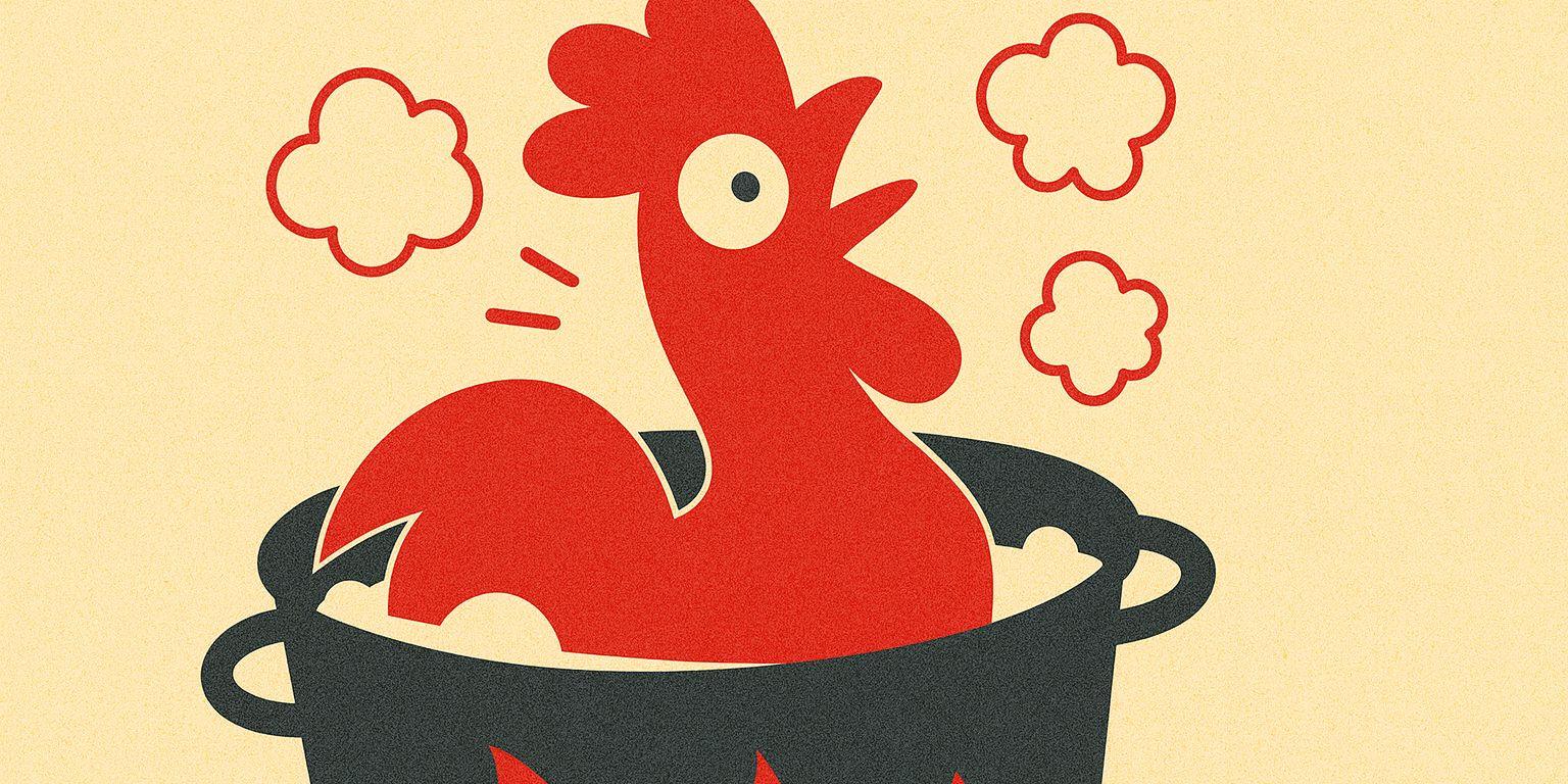 Der rote ESG-Hahn im Kochtopf als Bild für das Ende der ESGen