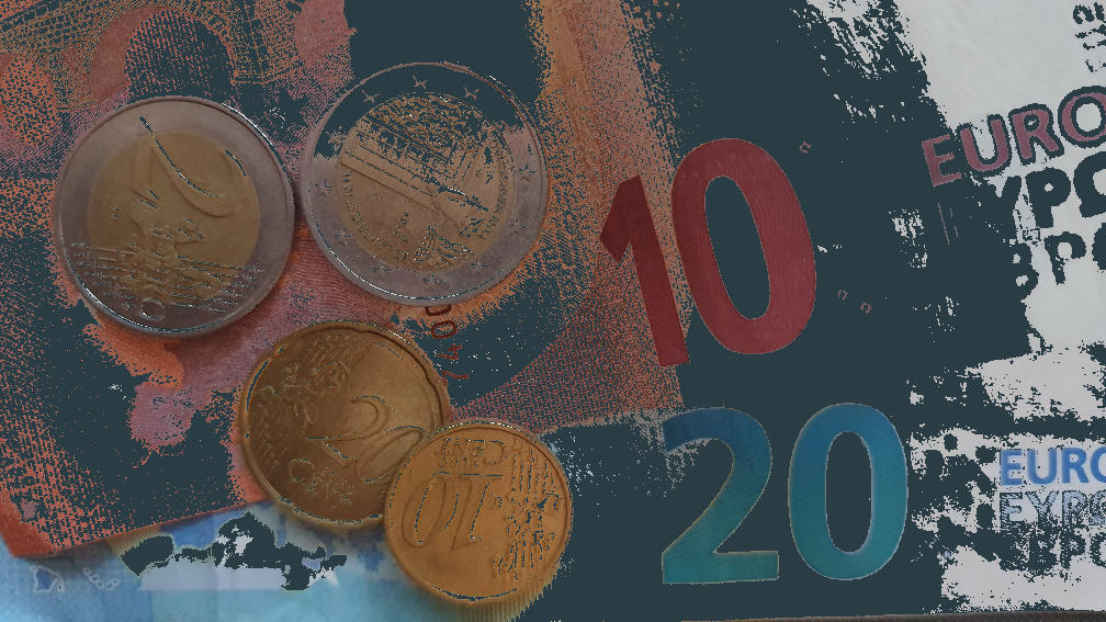 dunkelblau gefärbtes Geld