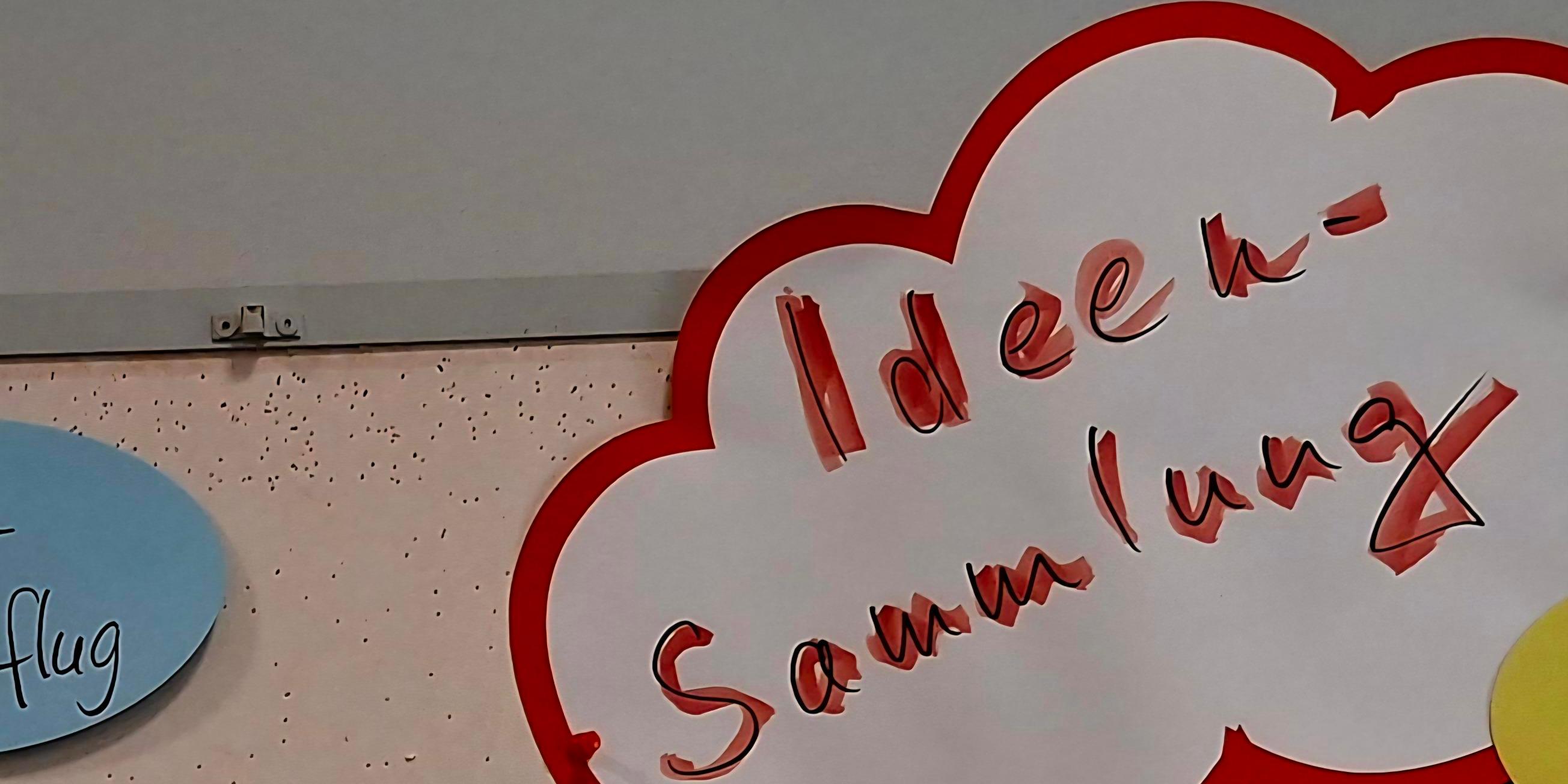 Schriftzug Ideensammlung auf Pinwand