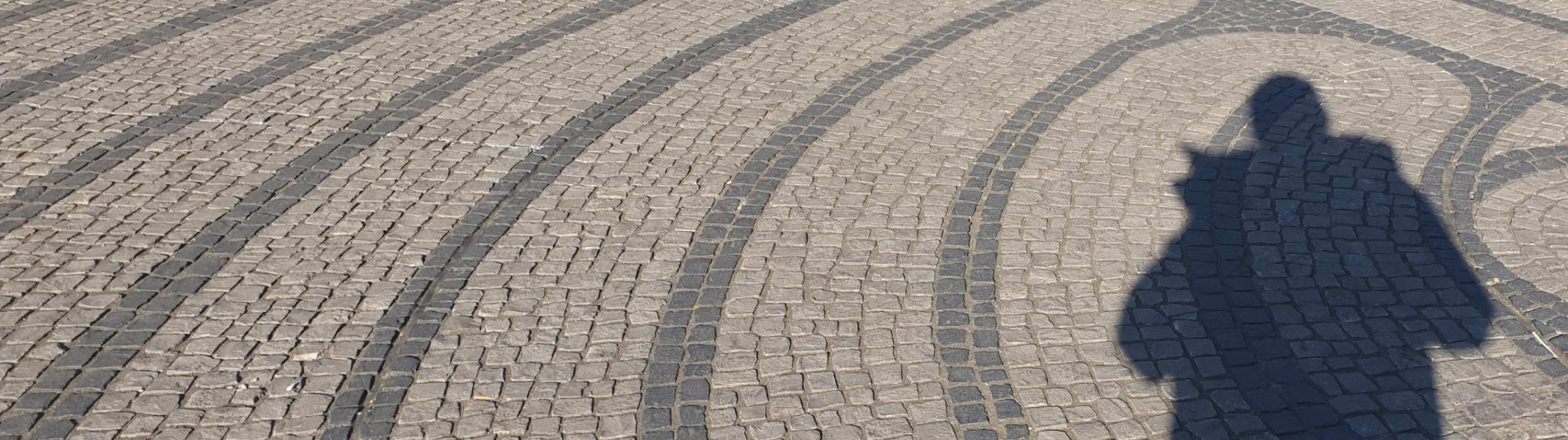 Labyrinth vor dem Magdeburger Dom mit Schatten einer Person
